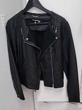 Karl Lagerfeld Black Quilted Asymmetrical Moto Jacket